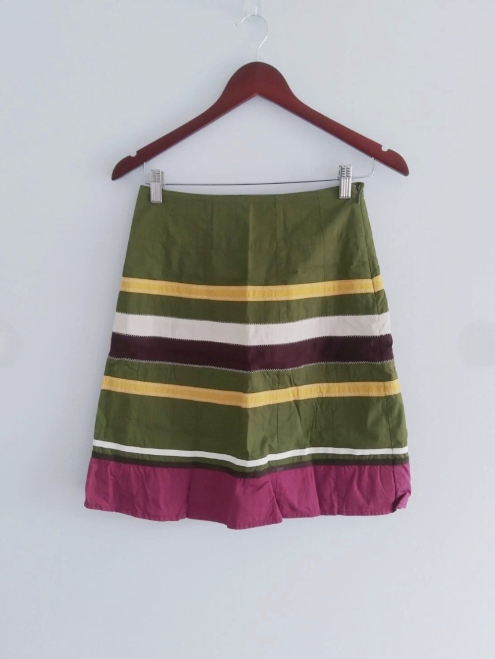 Olive Green Multicolor Striped A-Line Skirt with Side Zipper SZ EU 36/US 2 or 4 - Picture 1 of 8